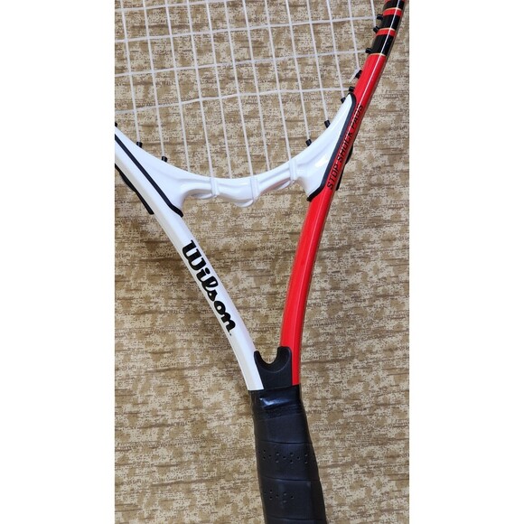 Wilson Federer 110 Adult Tennis Racket Red/White/Black + Sleeve Power Strings - Picture 7 of 14